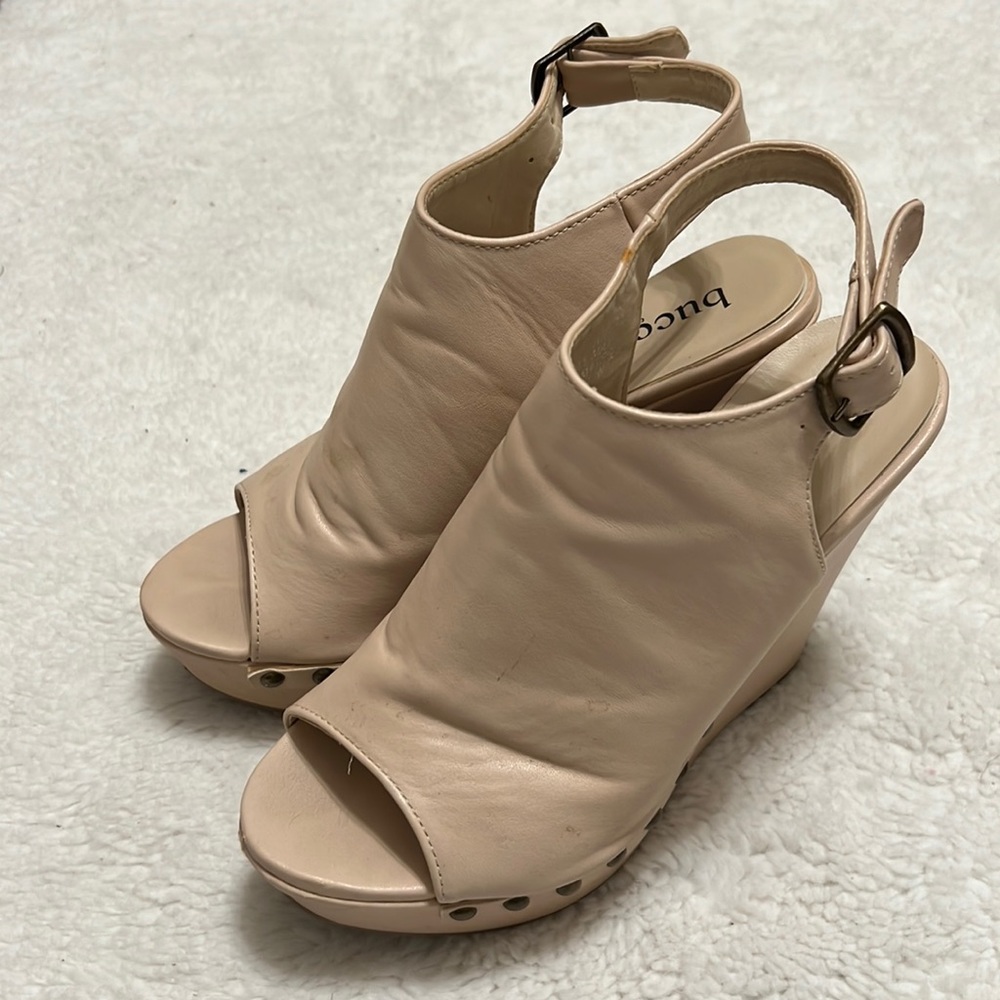 Beige Open Toe Wedges - size 9
